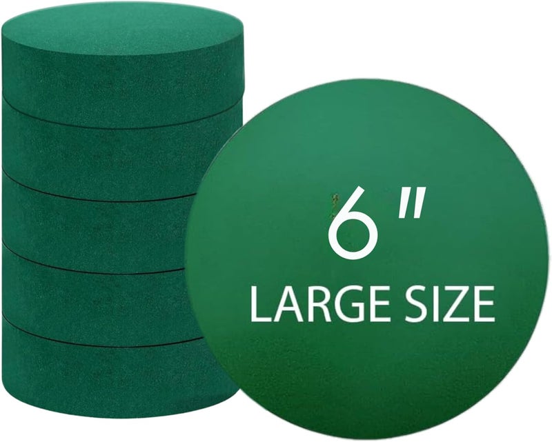 FLOFARE Pack of 6 Round Floral Foam Blocks for Fresh and Artificial Flowers, (6" X 1.5"), Dry & Wet Green Flower Foam for Flower Arrangements and Florist Supplies - Image 1